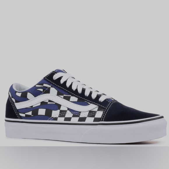 Unisex Vans with blue checkered flames - Picture 1 of 3